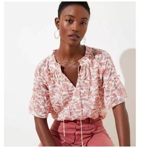 Loft floral dot clip ruffle sleeve blouse